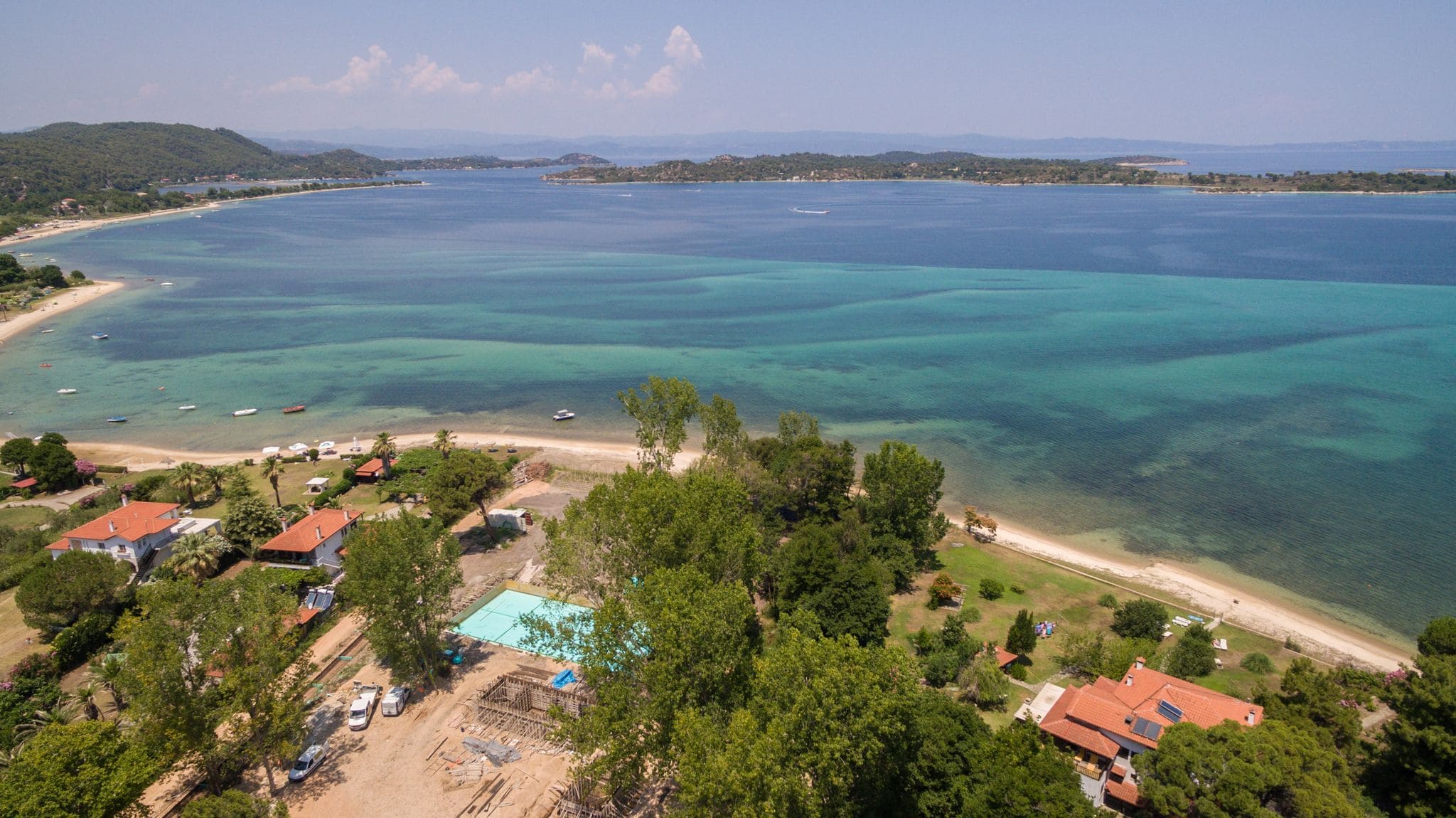 Aerial view of the Vourvourou coast and the Diaporos islands, Halkidiki
